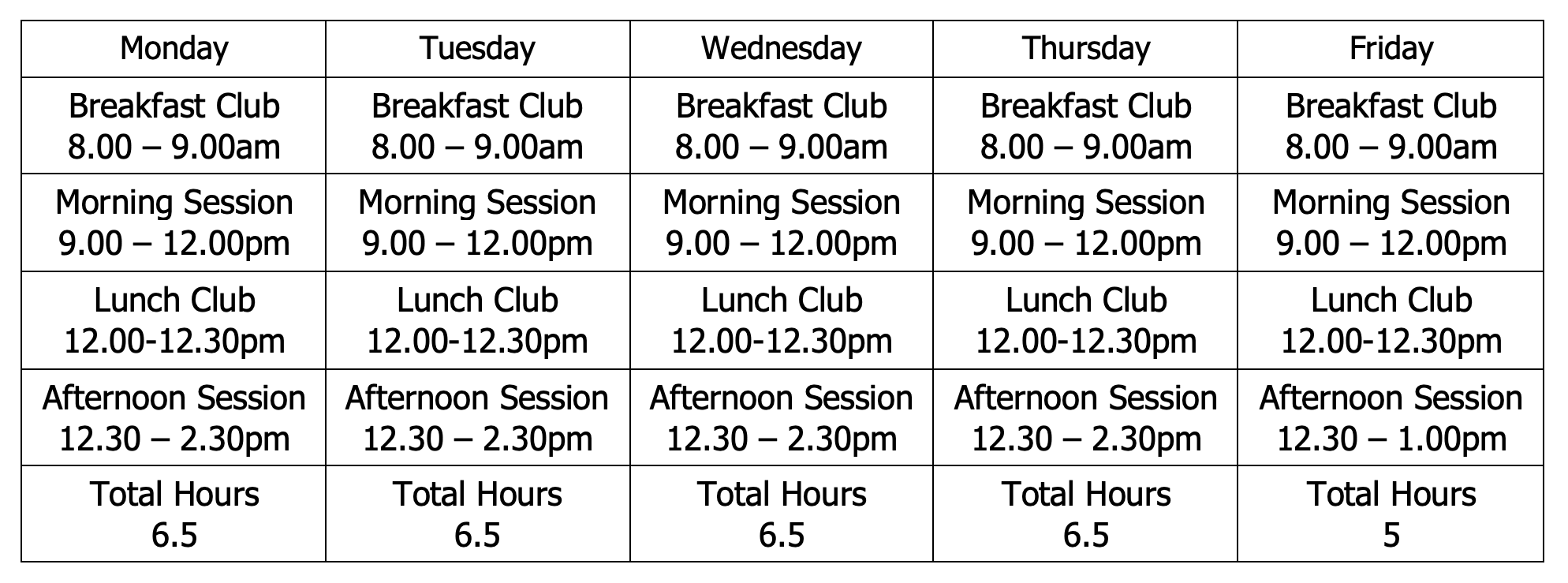 Session Timetable
